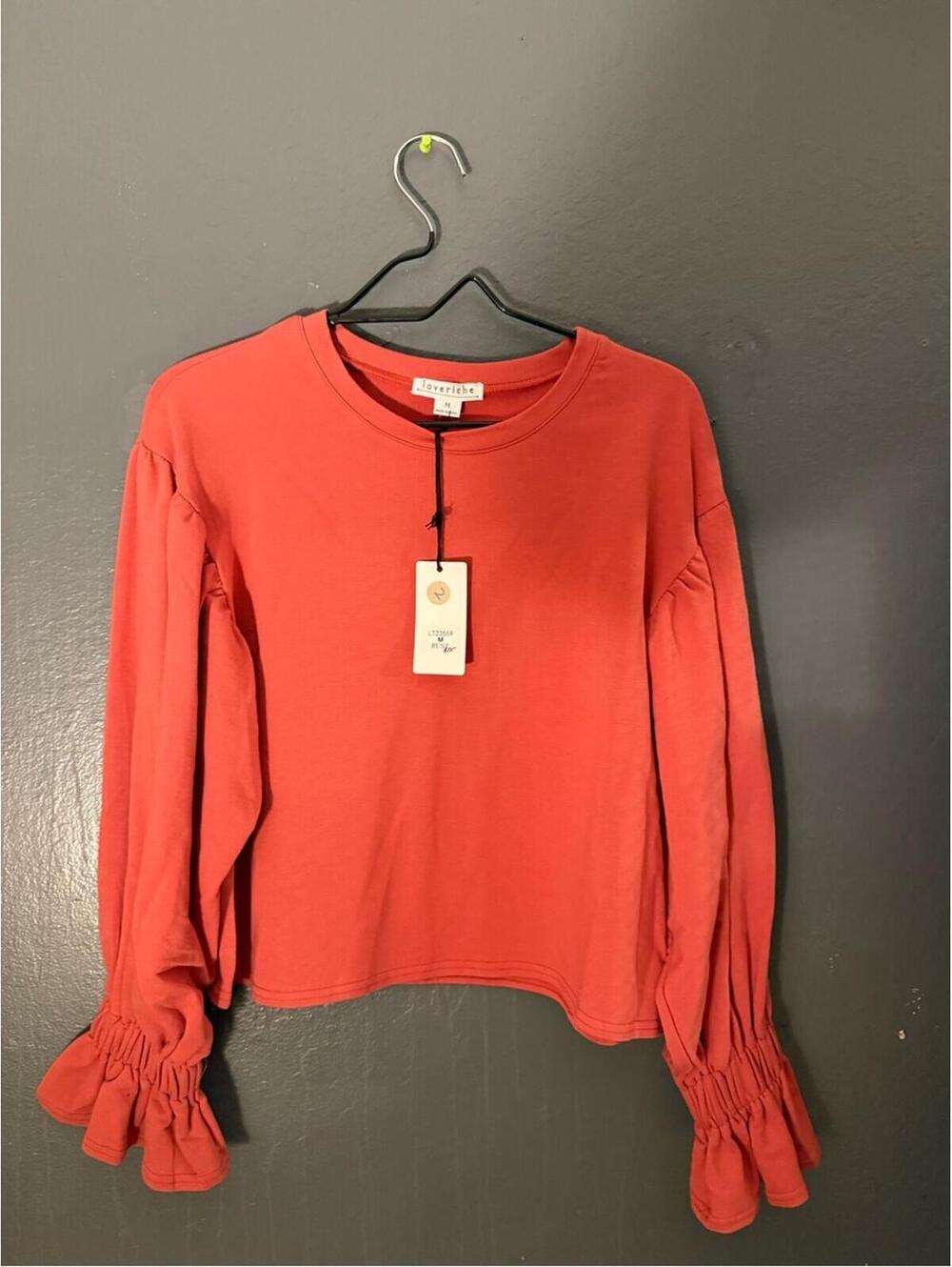 Love Riche Coral Ruffle-Cuff Crew Sweatshirt - Picture 1 of 3